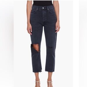 Agolde Riley Cropped Jeans Ripped Black - Size 26